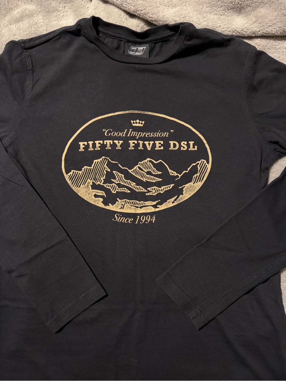 Diesel Black Long-Sleeve Tee with Gold Mountain Crest